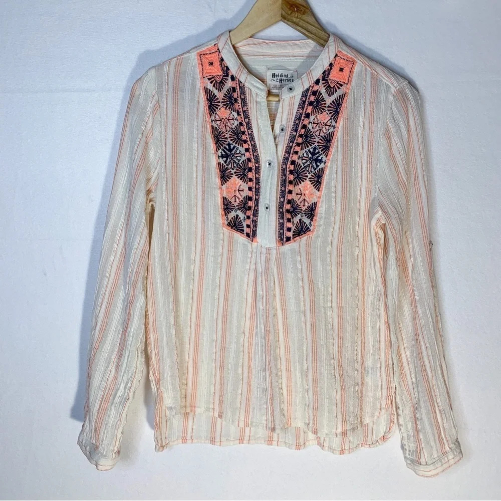 Holding Horses Pink Embroidered Popover Blouse